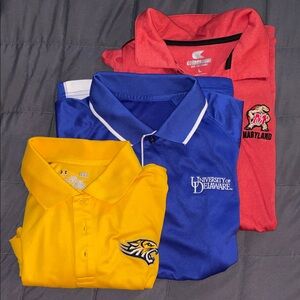 BUNDLE GOLF POLO College team logos. Men’s size large. Towson Delaware UMD Terps